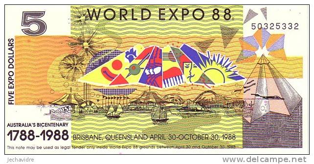 AUSTRALIE   5 Dollars EXPO UNIVERSELLE 1988   ***** BILLET  NEUF ***** - Local Currency