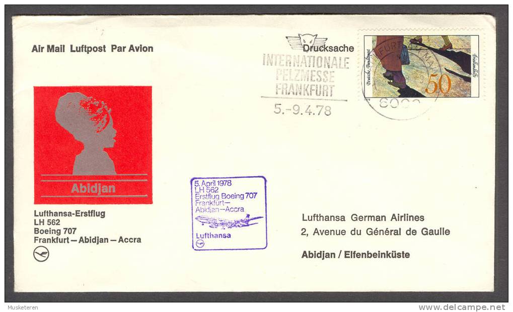 Germany-Ivory Coast-Ghana Lufthansa Erstflug 1st Flight Cover Premier Volo 1978 LH 562 Boeing 707 Frankfurt-Abijan-Accra - Briefe U. Dokumente