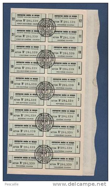 ACTION DE CENT FRANCS AU PORTEUR CORPORATION MINIERE DU MEXIQUE - PARIS - Mijnen