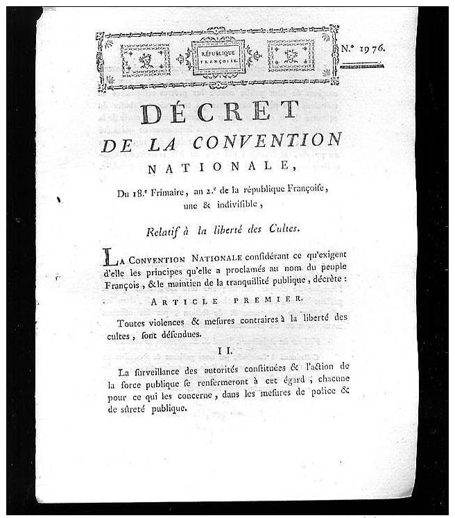 Extrêmement RARE – 215 Ans D´âge - Décret De La CONVENTION NATIONALE – Document D’époque – Imprimé à Carcassonne (Aude) - Historische Dokumente
