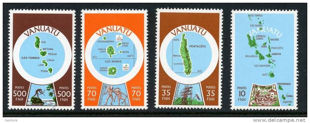 VANUATU 1980 Cartography Of The Island  French Language Yvert N° 584-589-592-595 Absolutely Perfect MNH ** - Vanuatu (1980-...)