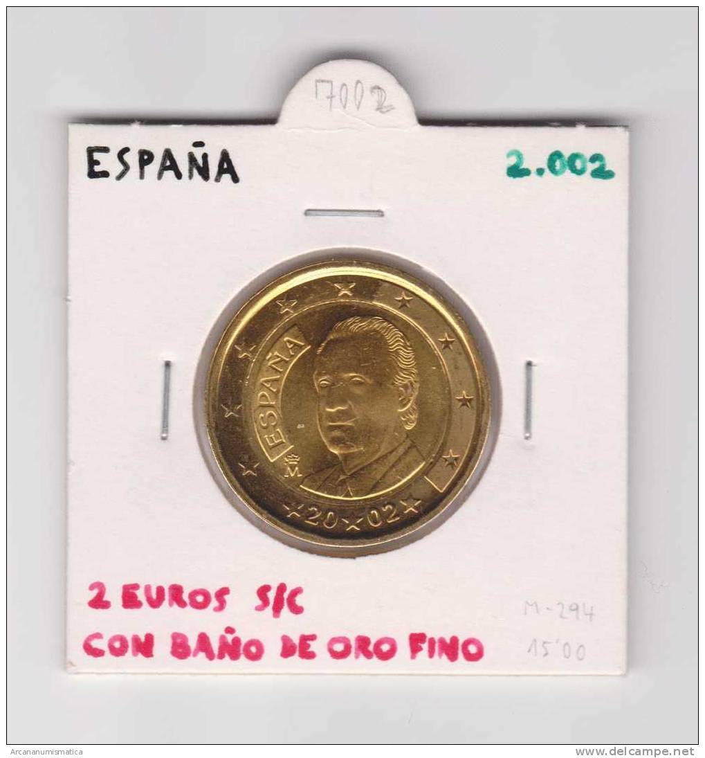ESPAÑA  2€ 2002 CON BAÑO DE ORO FINO  SC/UNC    DL-7002 - Spagna