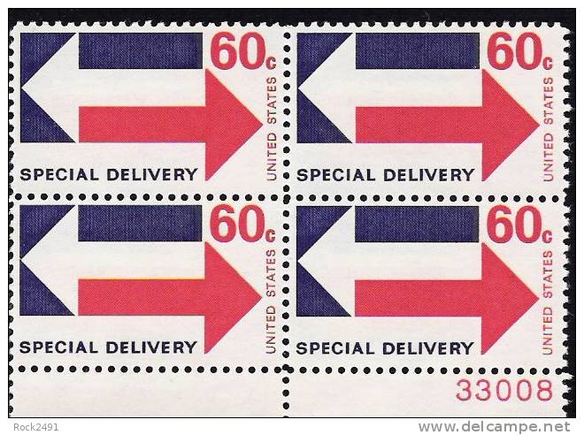 US Scott E23 - Plate Block Of 4 Lower Right Plate No 33008 - Special Delivery 60 Cent - Mint Never Hinged - Espressi & Raccomandate