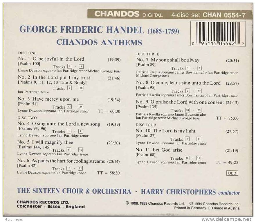 Haendel : Chandos Anthemes, Harry Christophers - Klassik