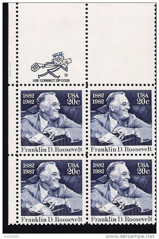 US Scott 1950 - Zip Block Of 4 - Franklin D Roosevelt 20 Cent - Mint Never Hinged - Blokken & Velletjes