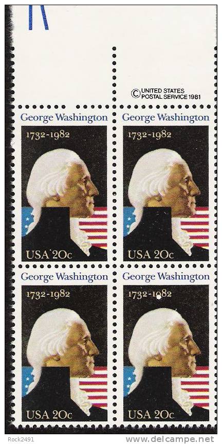 US Scott 1952 - Copyright Block Of 4 - George Washington 20 Cent - Mint Never Hinged - Hojas Bloque