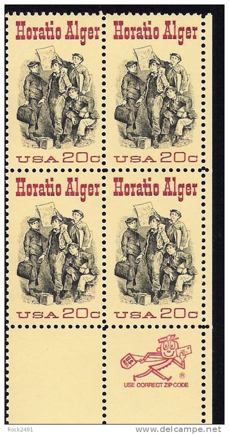 US Scott 2010 - Zip Block Of 4 - Horatio Alger 20 Cent - Mint Never Hinged - Hojas Bloque