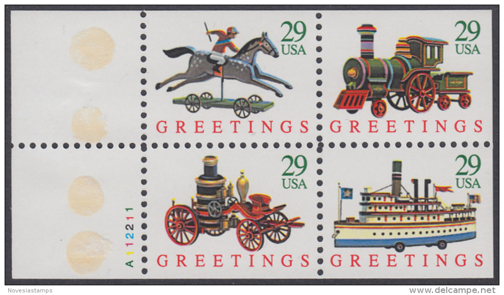 !a! USA Sc# 2718a MNH BOOKLET-PANE(4) W/ Left Margins & Plate-# (L/A112211) - Christmas - 1981-...