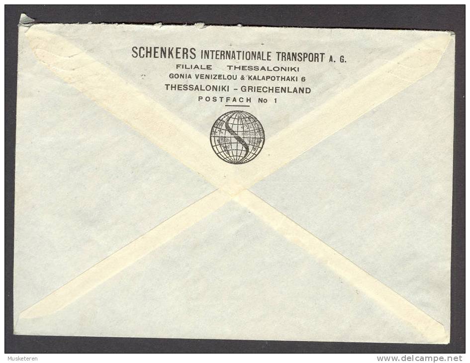 Greece Airmail Par Avion Schenkers Internationale Transport Thessaloniki Commercial 1958 Cover TMS Cancel To Denmark - Brieven En Documenten