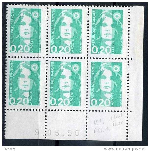 = Type Marianne Du Bicentenaire , 0.20f  Emeraude N°2618 Neuf 6 Timbres Coin Daté 9.05.90 - 1990-1999