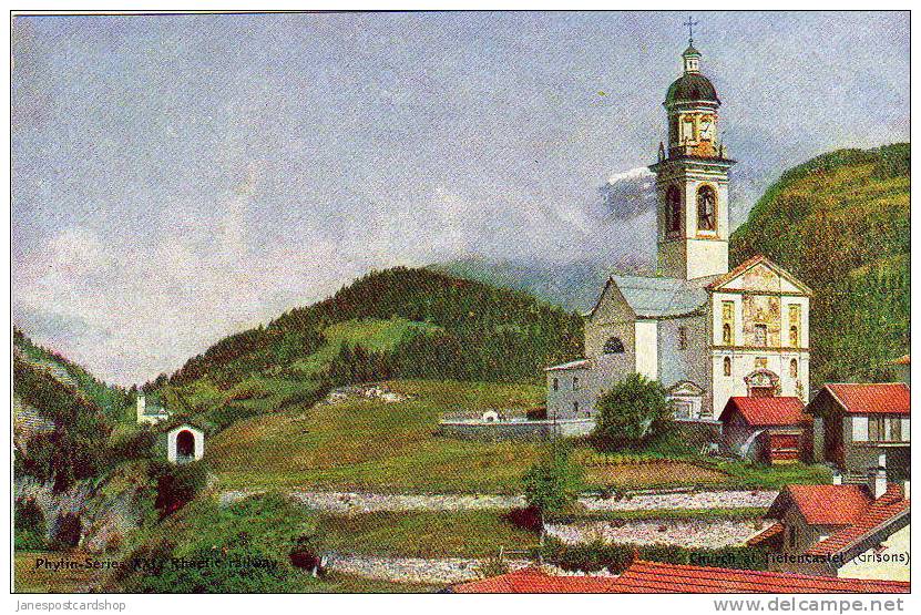 TIEFENCASTEL CHURCH - Rhaetic Mountain Railway - Advert Postcard - Phytin Series XX1 - Grisons Switzerland - Coira