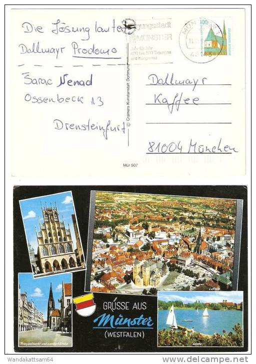 AK GRÜSSE AUS Münster (WESTFALEN) Mehrbild Mit 4 Bilder Und Wappen 11.11.94 – 20 48143 MÜNSTER 1 Me Nach 81004 München - Münster