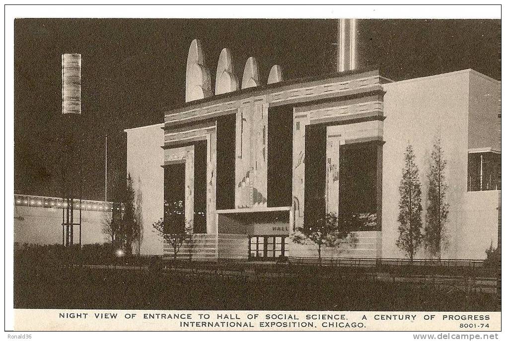 Cp U S A Illinois CHICAGO Night View Of Entrance To Hall Of Social Science A Century Of Progress, International Expositi - Chicago