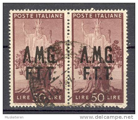 Italy Triest Zone A AMG FTT 1947 Mi. 16, 50 L Italia Horizontal Pair - Afgestempeld