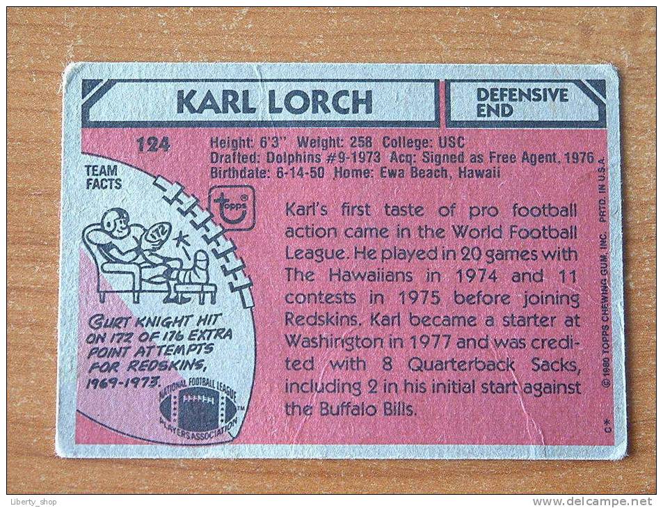 KARL LORCH / REDSKINS DE ( 124 ) ! - 1980-1989
