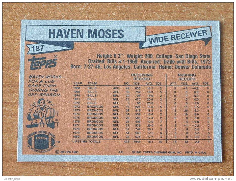 HAVEN MOSES / BRONCOS WR ( 187 ) ! - 1980-1989