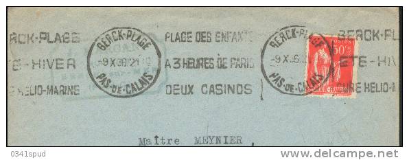 1936 62  Berck Plage   Jeux  Casino  Sur Lettre - Zonder Classificatie