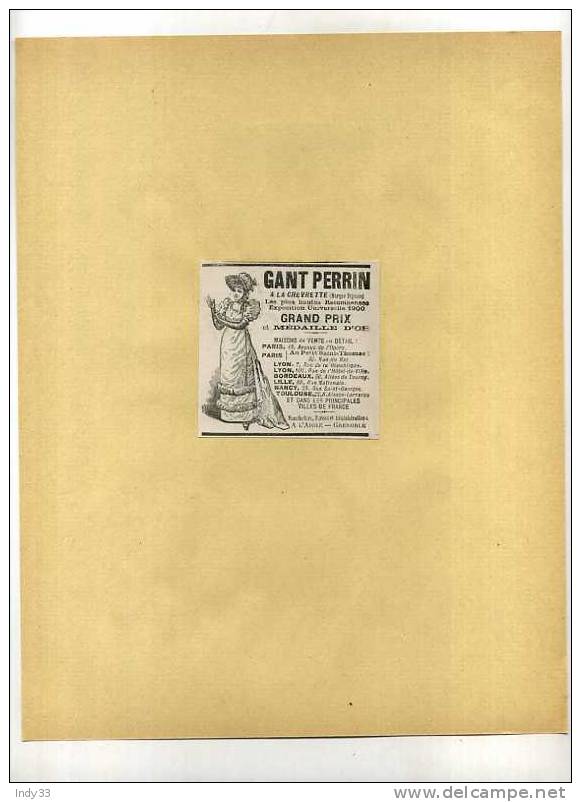 - GANTERIE PERRIN . PUB. DU DEBUT DU XXe S. . DECOUPEE ET COLLEE SUR PAPIER - 1900-1940