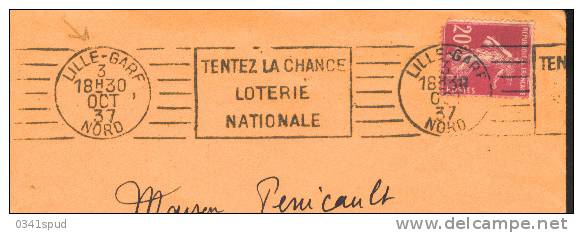 1937 59 Nord  Lille  Tentez La Chance  Loterie Nationale Sur Lettre - Unclassified