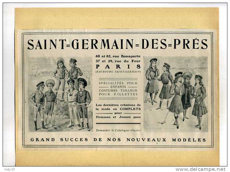 - SAINT-GERMAIN-DES-PRES TAILLEUR POUR ENFANTS .  PUB. DU DEBUT DU XXe S. . DECOUPEE ET COLLEE SUR PAPIER - Andere & Zonder Classificatie