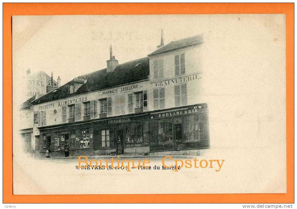 91 - BIEVRES - Place Du Marché - Graineterie - Pharmacie - Epicerie - Cliche 1900 - Bievres