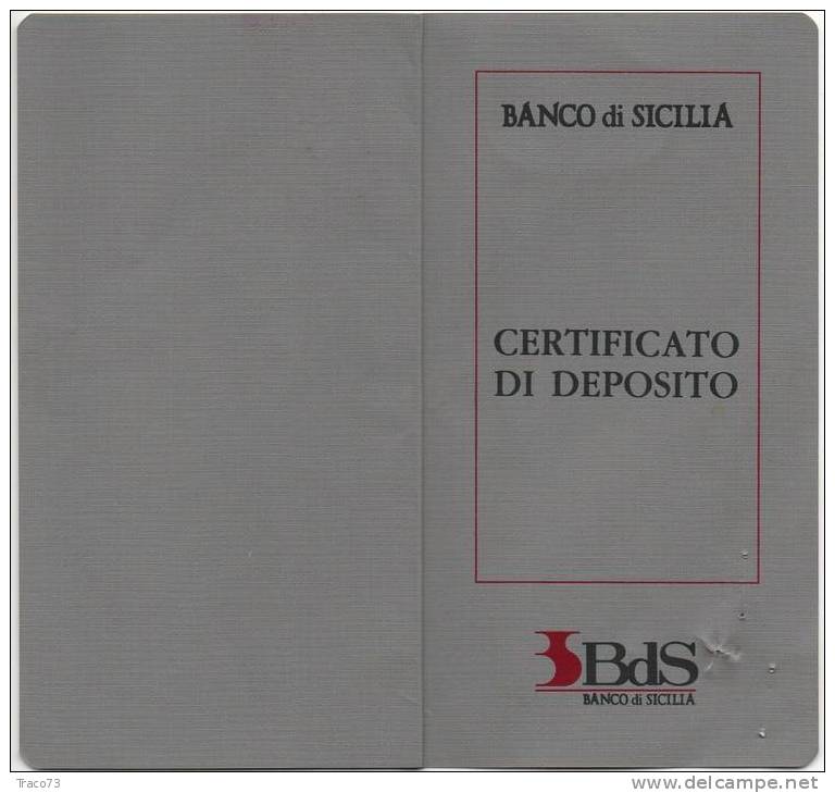 BANCO DI SICILIA - CERTIFICATO DI DEPOSITO - Bank En Verzekering