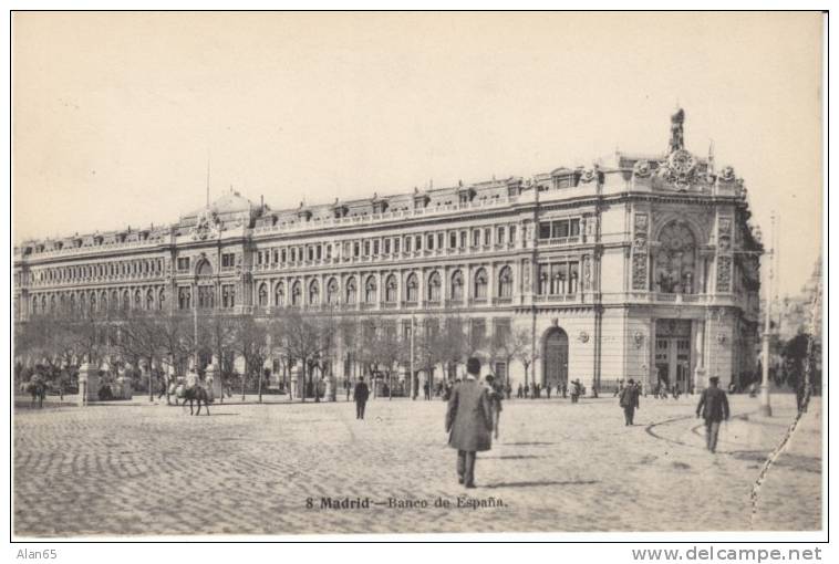 Banco De Espana Bank Of Spain Madrid On 1900s/10s Vintage Postcard - Madrid