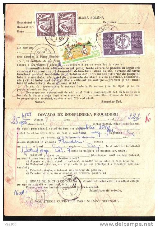 "Adeverinta De Inmanare" 1961 Document,Registred, Stamp Pair Barage,sport,rare Combination Franking - Lettres & Documents