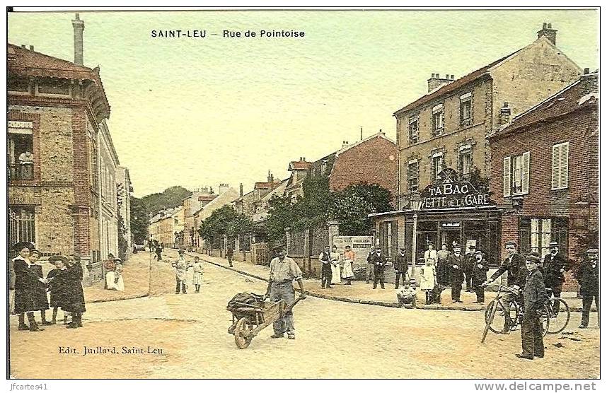 95 - SAINT-LEU-la-FORET - Rue De Pontoise (Pointoise) - Carte Toilée Couleur - Superbe ! - Saint Leu La Foret