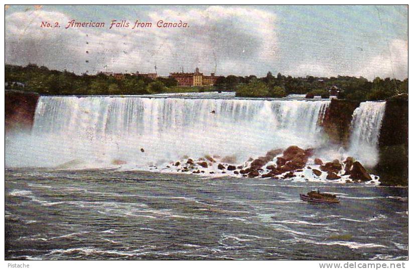 Chutes Niagara - American Falls From Canada - 1908 - Dos Simple - Voyagée - Niagarafälle