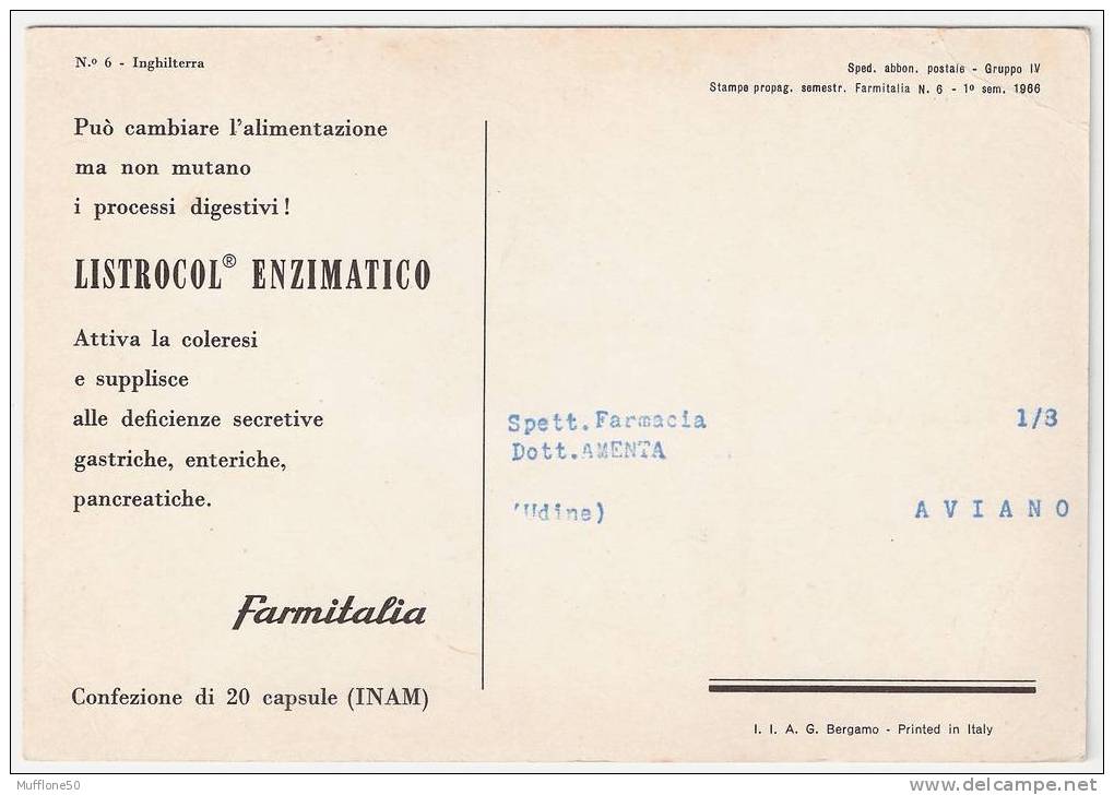 Italia 1966. Cartolina Pubblicità Farmaceutica. N. 6 Inghilterra. - Errors And Curiosities