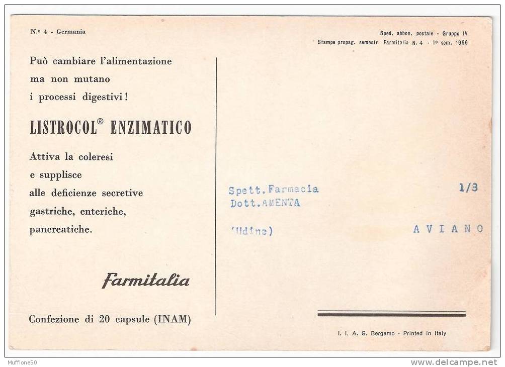 Italia 1966. Cartolina Pubblicità Farmaceutica. N. 4 Germania. - Variétés Et Curiosités