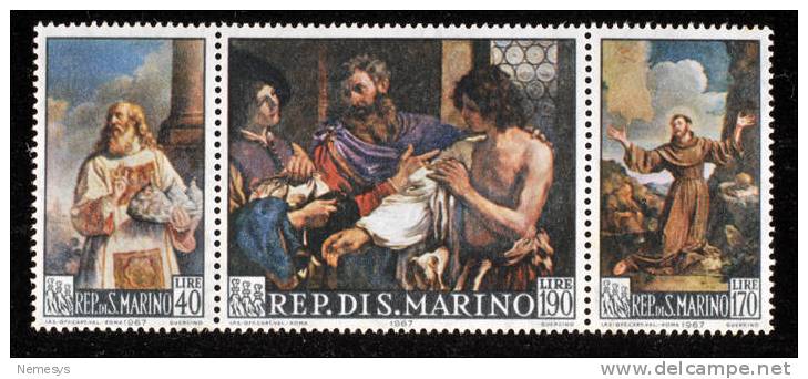 1967 SAN MARINO DIPINTI DEL GUERCINO** MNH SERIE COMPLETA IN TRITTICO SASS 739/41 - Unused Stamps