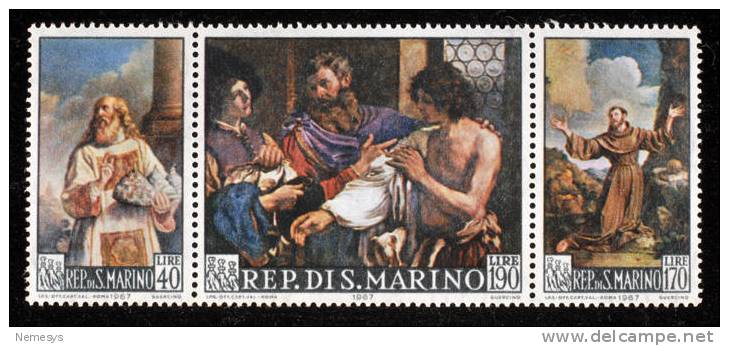 1967 SAN MARINO DIPINTI DEL GUERCINO** MNH SERIE COMPLETA IN TRITTICO SASS 739/41 - Ungebraucht