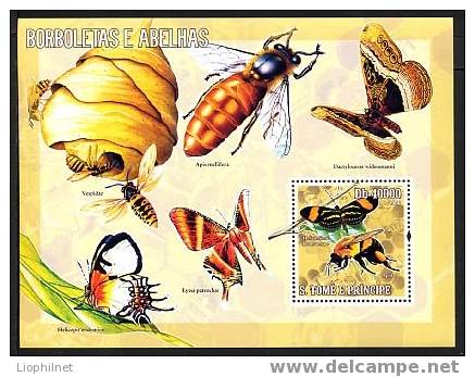 SAINT-THOMAS ET PRINCE 2006, ABEILLES Et PAPILLONS, 1 Bloc, Neuf / Mint. R1420 - Honeybees