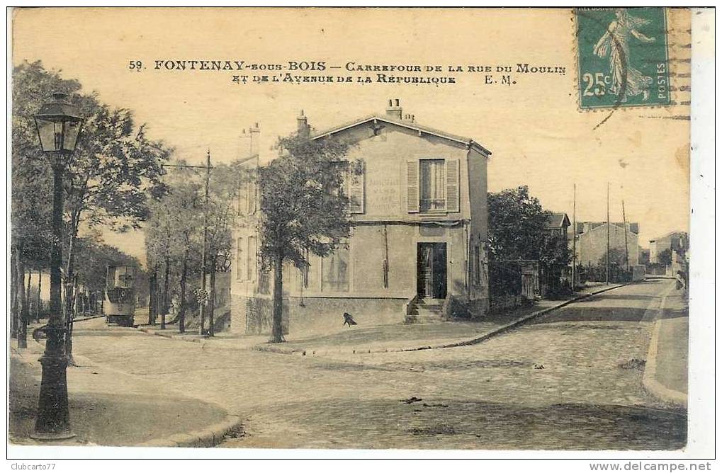 Fontenay-sous-Bois : Négociant En Vins à L´angle D La Rue Du Moulin Et De L´Ae De La République, Tramway, En 1923 (animé - Fontenay Sous Bois