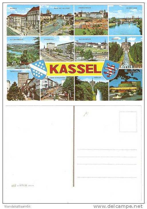 AK KASSEL Mit Wappen Kassel Links Und Wappen Hessen Rechts RATHAUS FRIEDRICHSPLATZ AUTOBAHNBRÜCKE - Kassel