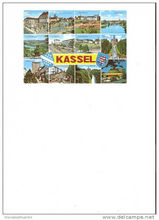 AK KASSEL Mit Wappen Kassel Links Und Wappen Hessen Rechts RATHAUS FRIEDRICHSPLATZ AUTOBAHNBRÜCKE - Kassel