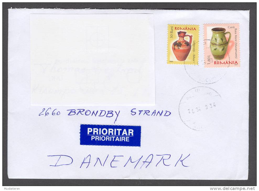 Romania Prioritar Prioritaire Label 2009 Craiva Cancel Cover To Denmark Pottery - Covers & Documents