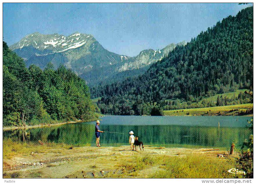 Carte Postale 74.  Bellevaux  Pêche à La Truite Au Lac Vallon Vue Sur Le Roc D'Enfer Trés Beau Plan - Bellevaux