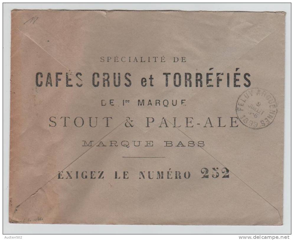 TP 57 S/L.com.L.Houtekiet 10.Rue Grisar C.Bruxelles(Midi) 8.7.1899 Verso Café Crus Et Torréfié L.ondulée V.Feluy 2764 - Alimentation