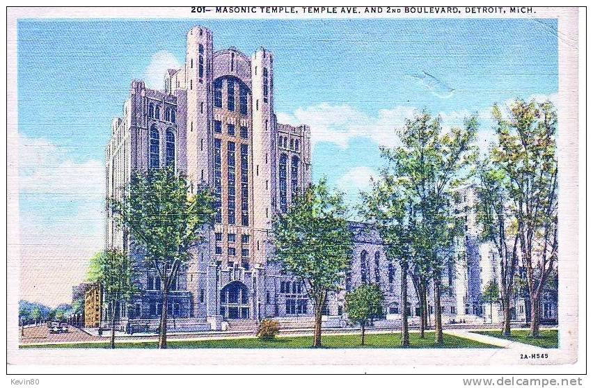 ETATS UNIS Masonic Temple Temple Ave And 2nd Boulevard Detroit Mich Cpa Couleur - Sonstige & Ohne Zuordnung