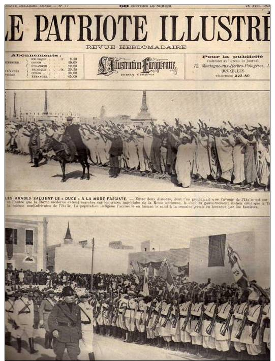 Le Patriote Illustré 42ème Année N°17 Du 25 Avril 1926: L´expansion Italienne -  Voyage De M. Mussolini En Tripolitaine. - 1900 - 1949