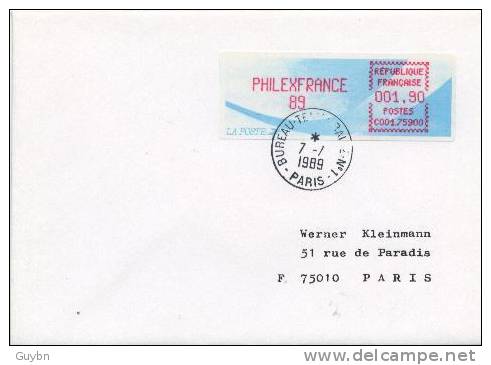 # France .. Erreur, Variété  Philexfrance Lisa Sur Lettre Recommandée ATM, Distributeur .. RRR - 1988 Type « Comète »