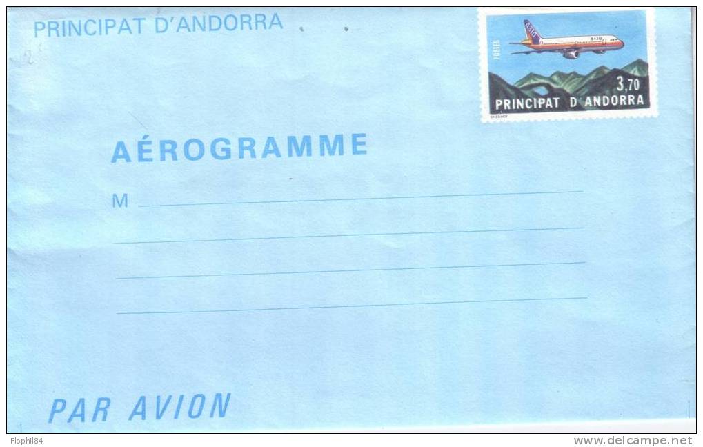 ANDORRE-AEROGRAMME NEUF - Stamped Stationery & Prêts-à-poster