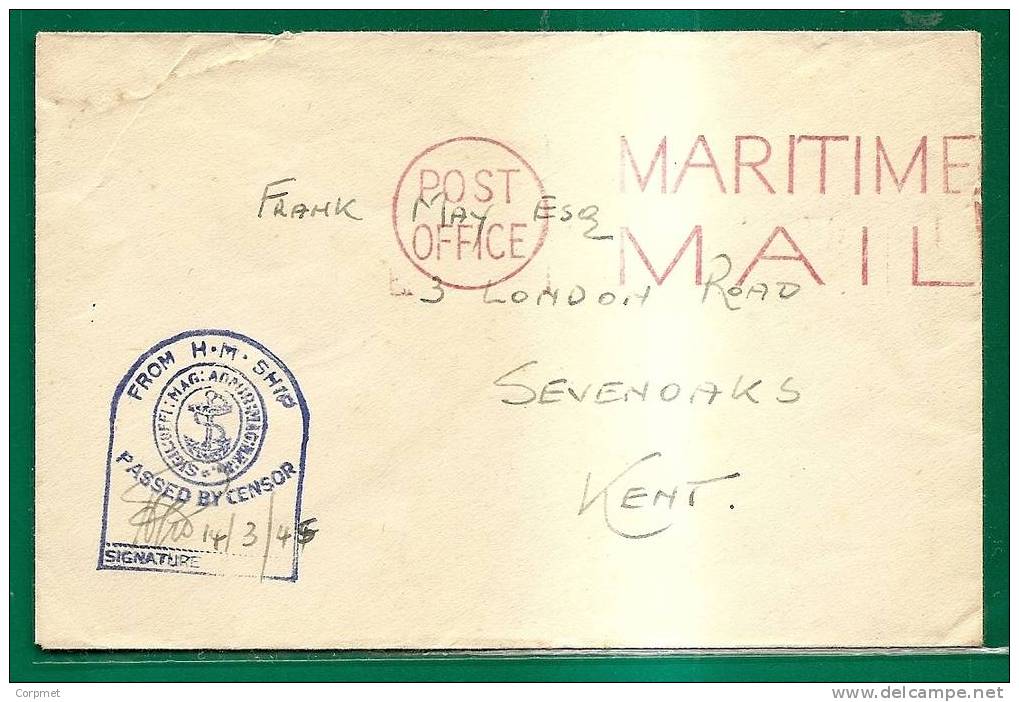 UK - 1945 CENSORED COVER MARITIME MAIL POST OFFICE Cancellation - Briefe U. Dokumente