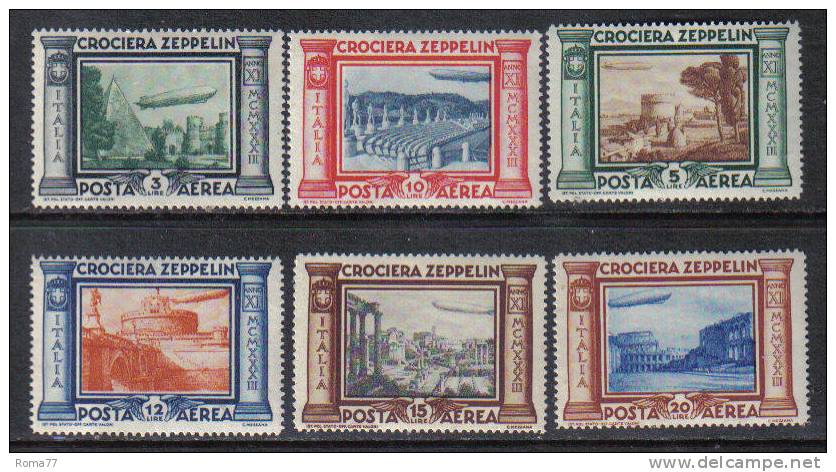 3RG964 - REGNO 1933 ,  Posta Aerea N. 45/50  ***  Zeppelin - Poste Aérienne