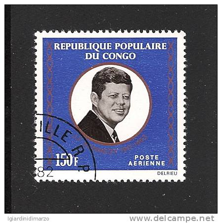 REPUBLIQUE POPULAIRE DU CONGO - 1973:  VALORE OBLITERATO DA 150 F. DI P.A. PER J. KENNEDY - IN BUONE CONDIZIONI. - Kennedy (John F.)