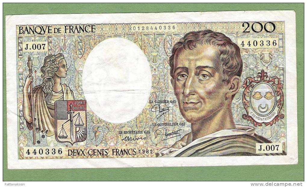 FRANCE P155a FAY.70/1 200 FRANCS 1981   J.007   F-VF - 200 F 1981-1994 ''Montesquieu''