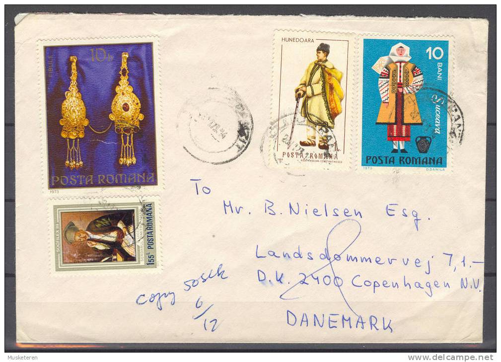 Romania Mult Franked 1973 Cover To Denmark Pietrosa Treasure - Lettres & Documents